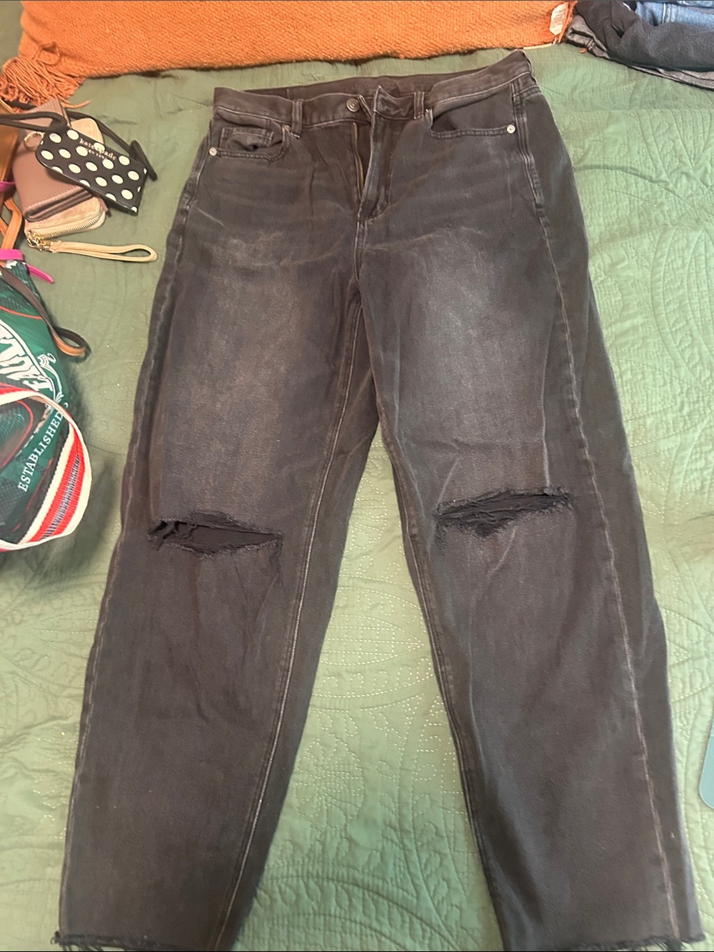American Eagle Outfitters Black Straight-Leg Distressed Jeans